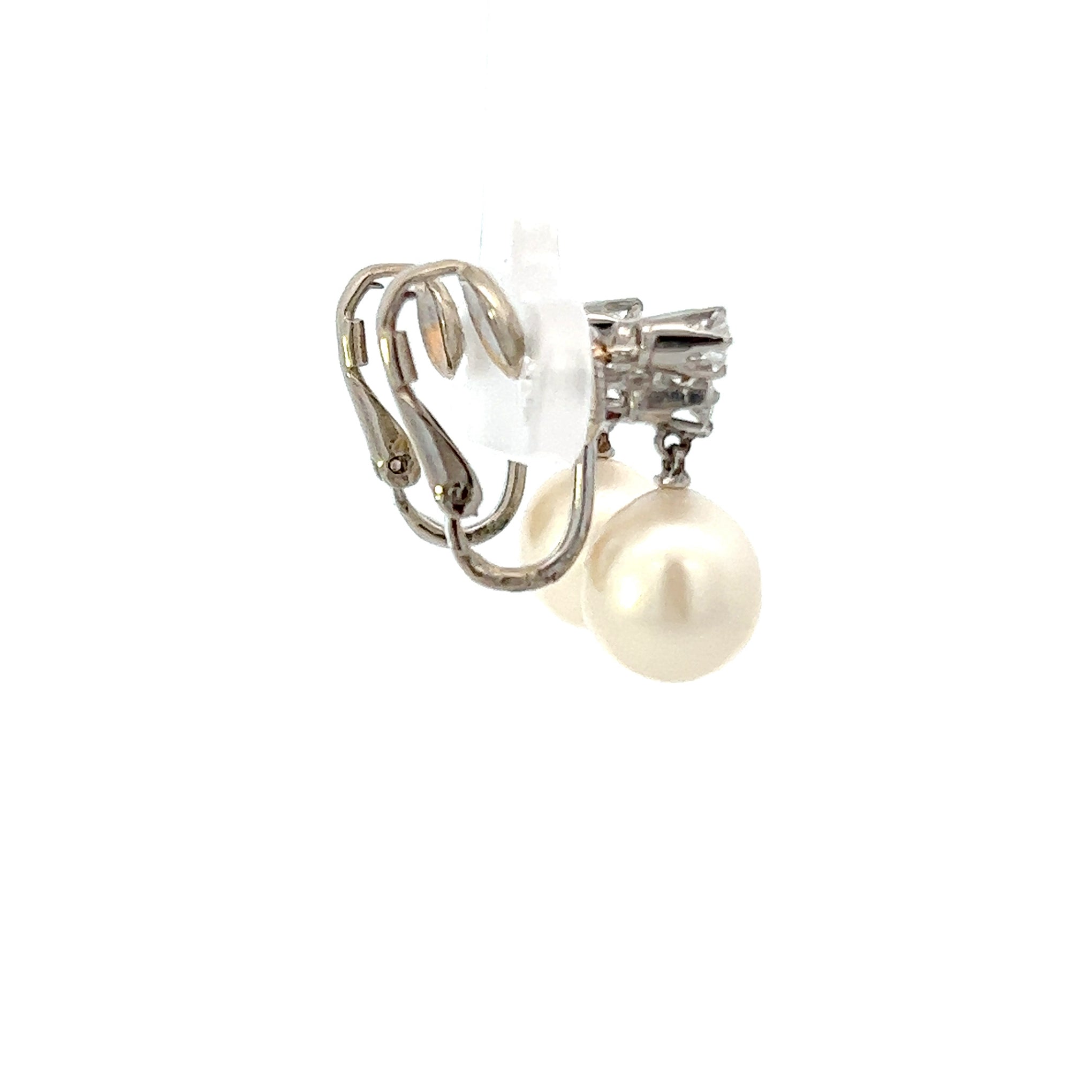 Vintage 14KT White Gold Pearl And Diamond Earrings