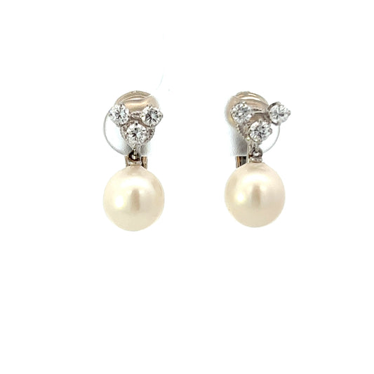 VINTAGE WHITE GOLD PEARL AND DIAMOND EARRINGS