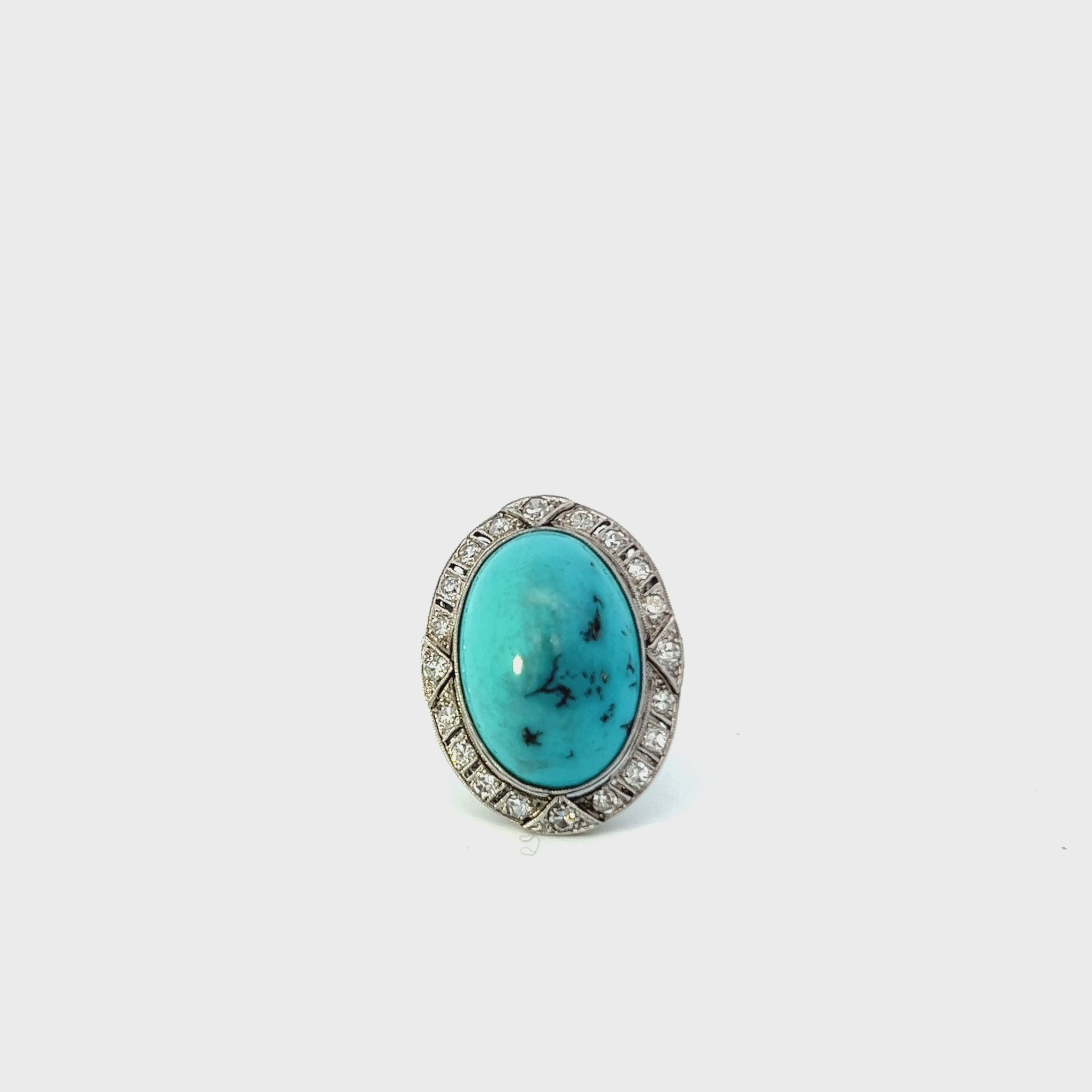 Art Deco Sleeping Beauty Turquoise And Diamond Ring