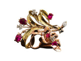 Estate 14KT Yellow And Rose Gold Ruby And Diamond Pin