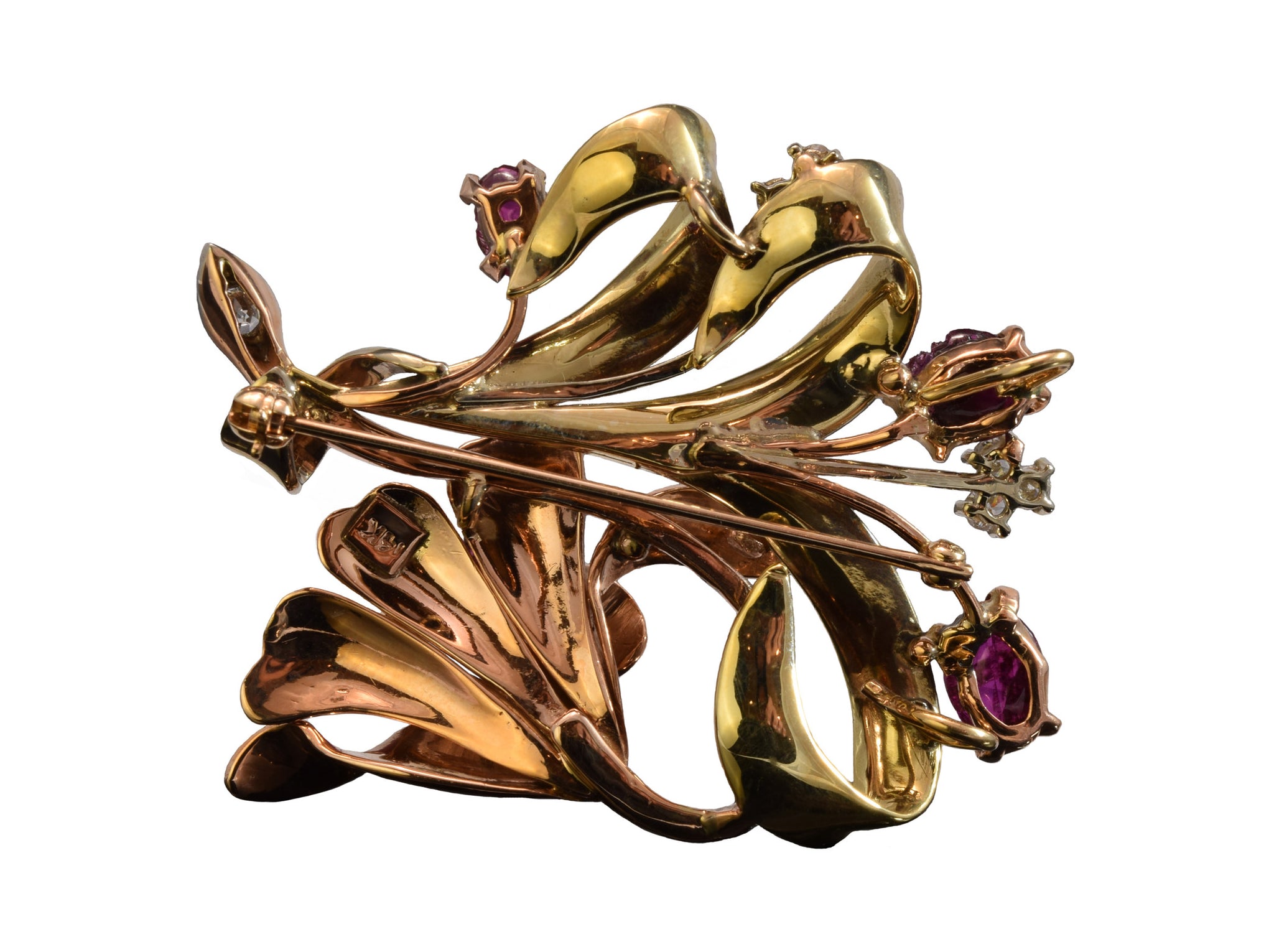 Estate 14KT Yellow And Rose Gold Ruby And Diamond Pin
