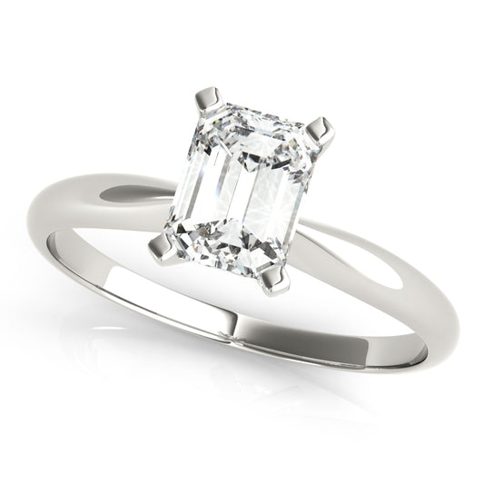 14K White Gold Solitaire Emerald Shape Diamond Engagement Ring