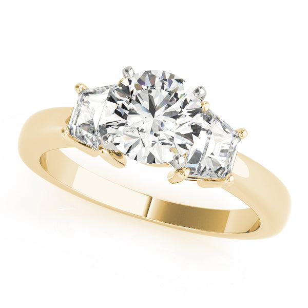 18K Yellow Gold Three Stone Round Shape Diamond Engagement Ring