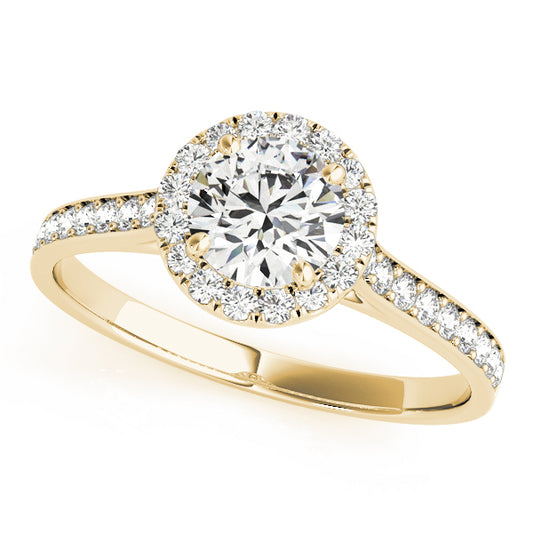 14K Yellow Gold Halo Round Shape Diamond Engagement Ring