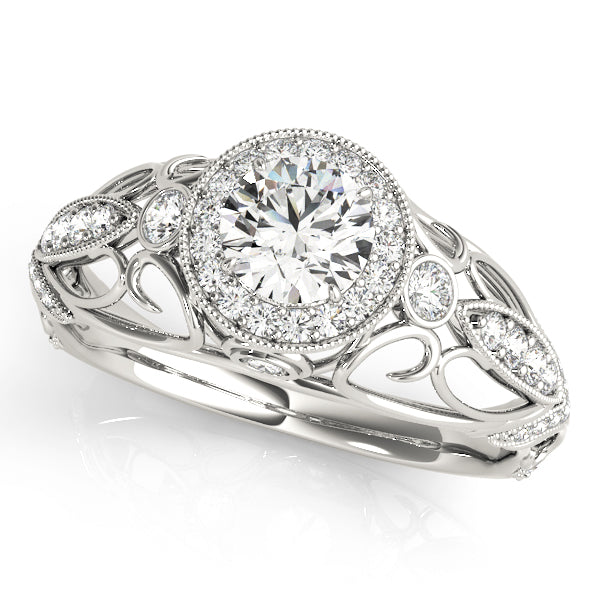 14K White Gold Vintage Round Shape Diamond Engagement Ring
