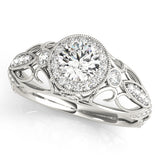 14K White Gold Vintage Round Shape Diamond Engagement Ring