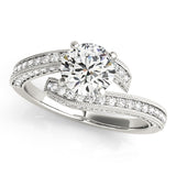 14K White Gold Bypass Round Shape Diamond Engagement Ring