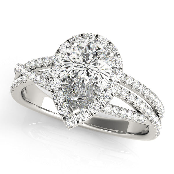 14K White Gold Multirow Pear Shape Diamond Engagement Ring