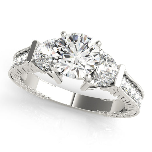 14K White Gold Vintage Round Shape Diamond Engagement Ring
