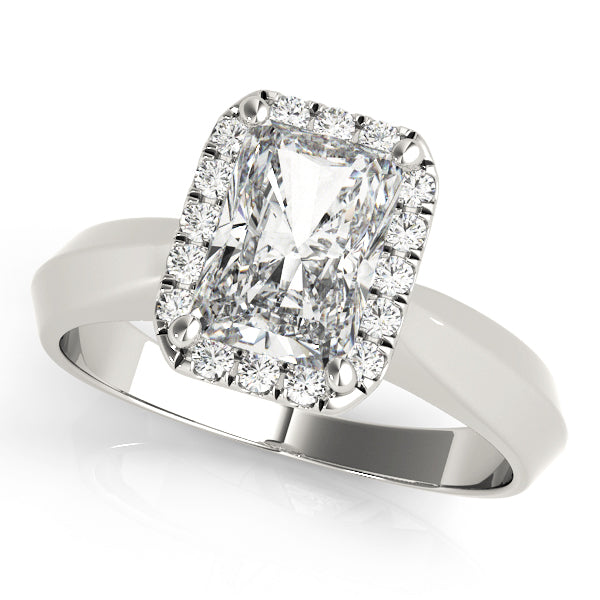 14K White Gold Halo Emerald Shape Diamond Engagement Ring