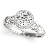 14K White Gold Halo Round Shape Diamond Engagement Ring