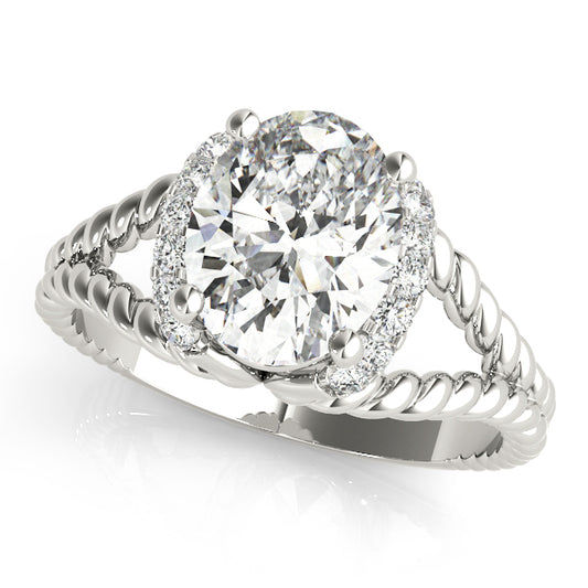 14K White Gold Vintage Oval Shape Diamond Engagement Ring
