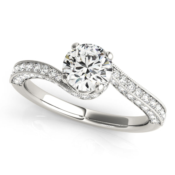 14K White Gold Bypass Round Shape Diamond Engagement Ring