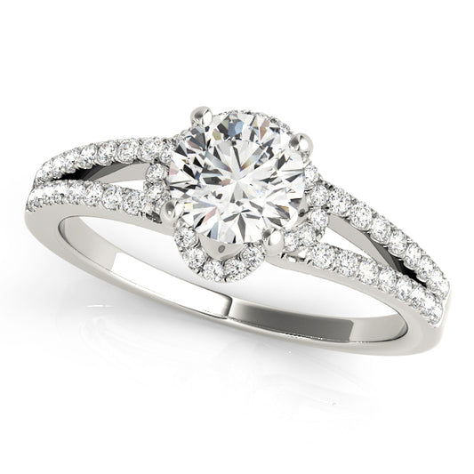 14K White Gold Halo Round Shape Diamond Engagement Ring