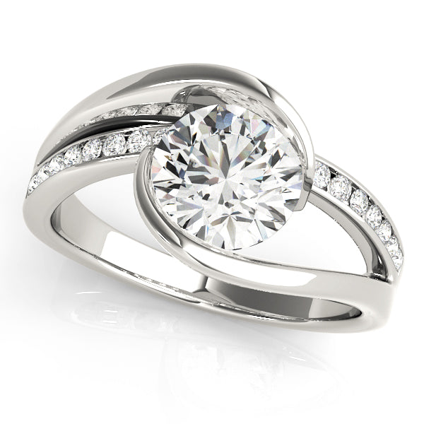 14K White Gold Bypass Round Shape Diamond Engagement Ring