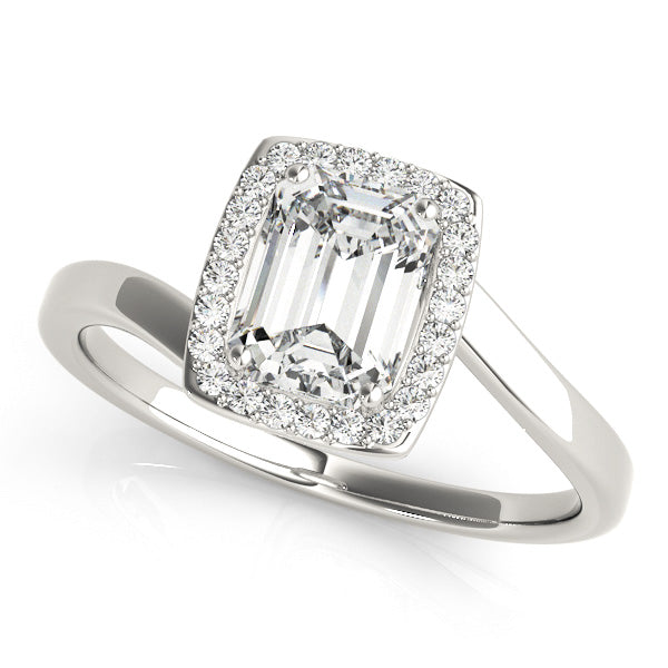 14K White Gold Bypass Emerald Shape Diamond Engagement Ring