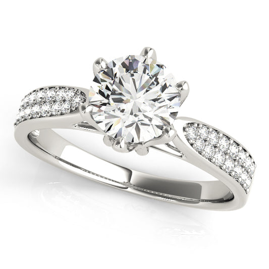 14K White Gold Pave Round Shape Diamond Engagement Ring