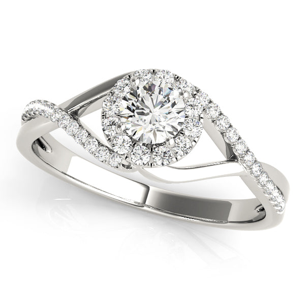 14K White Gold Halo Round Shape Diamond Engagement Ring