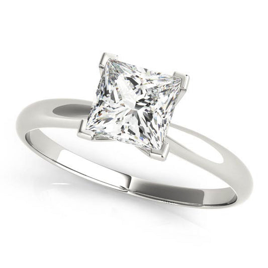 18K White Gold Solitaire Princess Shape Diamond Engagement Ring